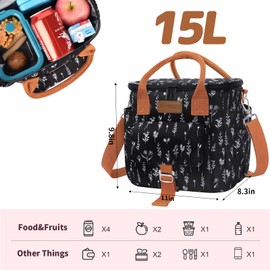 Joymee Large Insulated Lunch Bag for Women Adults, Reusable Waterproof Lunch Box for Work Picnic Camping, Small Lunch Cooler Leakproof Tote with Side Pocket Adjustable Shoulder Strap - White Floral