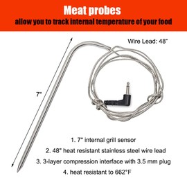Replacement Waterproof Meat Probe Compatible with Louisiana Pellet Grills,3.5 mm Plug Meat BBQ Digital Thermostat Probes,Set of 2