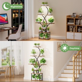 CODACE Plant Stand Indoor with Grow Lights - 62" Tall Plant Shelf Indoor, Lighted Corner Plant Stands for Indoor Plants, 8 Tiered Flower Spike-Shaped Rack for Living Room, Patio, Balcony Decor（Black