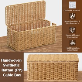 2Pack Large Cable Management Box, Handwoven Imitation Rattan Cord Organizer Box, Decorative Cord Hider Box, Cable Organizer Box for Desk, Cord Management Box to Hide Cords and Power Strips