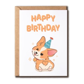 BNJDesigns Corgi Birthday Card - Cute Corgi Greeting Card - 5x7 inches - Whimsical Style - Blank Inside - Includes Envelope
