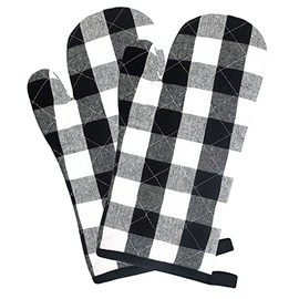 Popular Home Buffalo Checkered Plaid 2 Pack Oven MITT Set The Regal Touch Style Heat Resistant Ultra Soft Cotton, Black (973877)