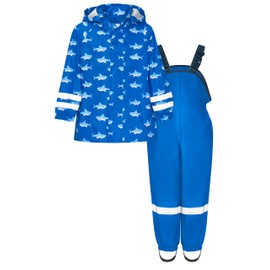 Playshoes Boy's Waterproof Rainsuit Sharks Raincoat, Blue, 18-24 Months (Manufacturer Size:92)