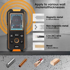 Stud Finder Wall Scanner, 5-in-1 Wall Detector with Laser Measure, Stud Locator with Smart Sensor, LCD Display and Voice, ±0.1° Digital Level, Digital Laser Distance Meter 40M/130ft
