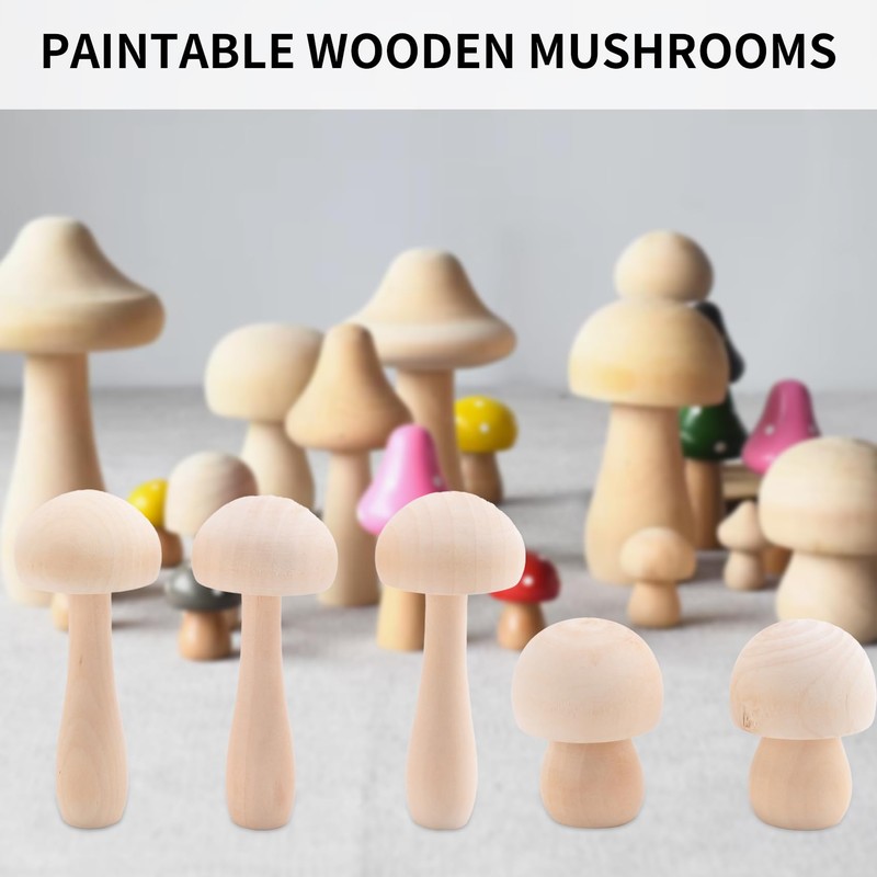 Yocdunm 10 Pieces Big Sizes Unfinished Wooden Mushroom Unpainted Wooden