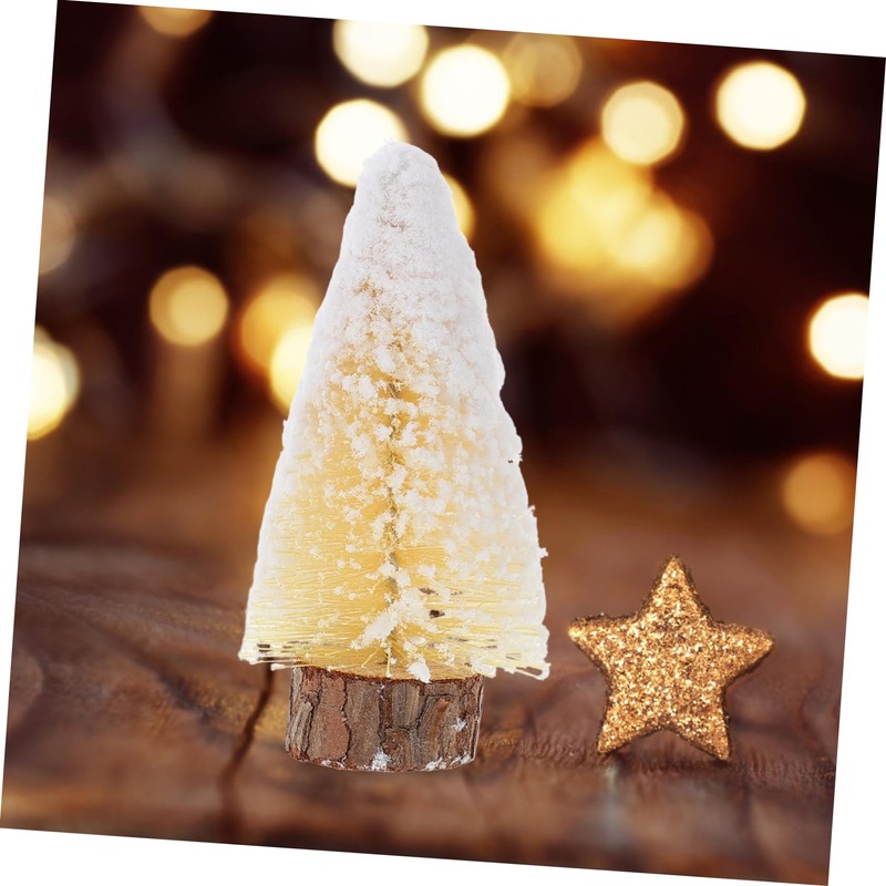 IWOWHERO Realistic Mini Christmas Tree 10cm Sprayed Pine Needles Wood