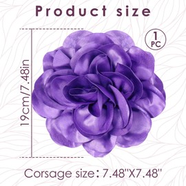 Big Flower Dainty Satin Fabric Rose Flower Brooches Large Rose Flowers Satin Lapel Brooches for Women Wedding Dinner Party Decoration 7.48 Inches (Purple 2)