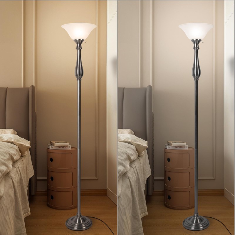 Torchiere Floor Lamp for Living Room, Standing Lamp with White