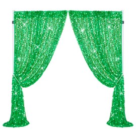 Sequin Curtain Backdrop Green Party Background for Jungle Forest Animals Theme Baby Shower Celebration Party Decorations 4x8FT