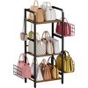 Tuohours 3-Tier Purse Organizer Rack, Iron & Wood Floor-Standing Bag