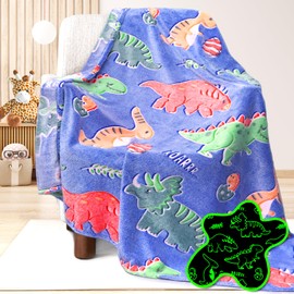 UOFON Dinosaur Gifts Toys for Kids Boys - Glow in The Dark Dinosaur Blanket Teen Girls Birthday for Age 2 3 4 5 6 7 8 9 10 Years Old Children Adults Throw 50"x60" Inches