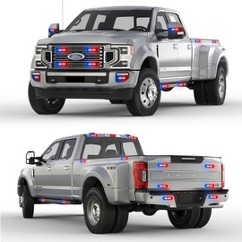 PKINGLAKE 8-Pcs 12 LED Sync Feature Emergency Strobe Grille Lights Ultra Slim Surface Mount Hazard Warning Flashing Light Bar for Firefighter/Construction/Police/Trucks/Vehicles/Car/SUV (Red/Blue)