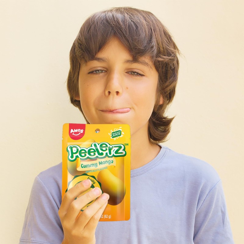 Amos Peelerz Mango Gummy, Peeling Mango Candy,Resealable 2.19oz Bag (Pack