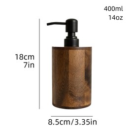MIGAKU HOME Walnut Wood Soap Dispenser, 14oz/400ml Round Cylinder Hand Soap Dispenser for Bathroom, Kitchen, with Pump Head, Funnel & Labels, Bathroom Countertop Soap Dispensers