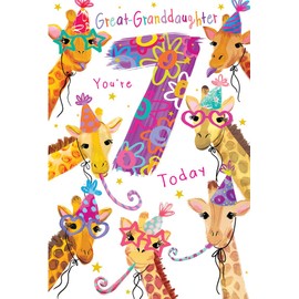 Great Granddaughter 7th Birthday Card Age 7 Giraffes 9" x 6" Lovely Verse
