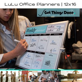 Dry Erase White Board for Desktop & Wall 12"x16" with 2 Magnetic Removable Planners - Weekly & Monthly to Do List Board with Stand, 6 Markers Eraser & Wall Hangers - Portable Double Sided Magnetic