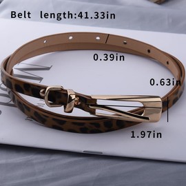 Brown Leopard Belt for Jean Dress Belt for Women Buckle Belt for Women Adjustable Waist Belt for Pants Dress Skinny Leather Belt Gold Buckle Fashion Belt for Jeans Vintage Style Belt with Holes