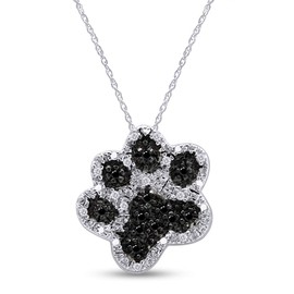 Jewel Zone US Black & Natural Diamond 925 Sterling Silver White Gold Over Dog Paw Design Charm Pendant