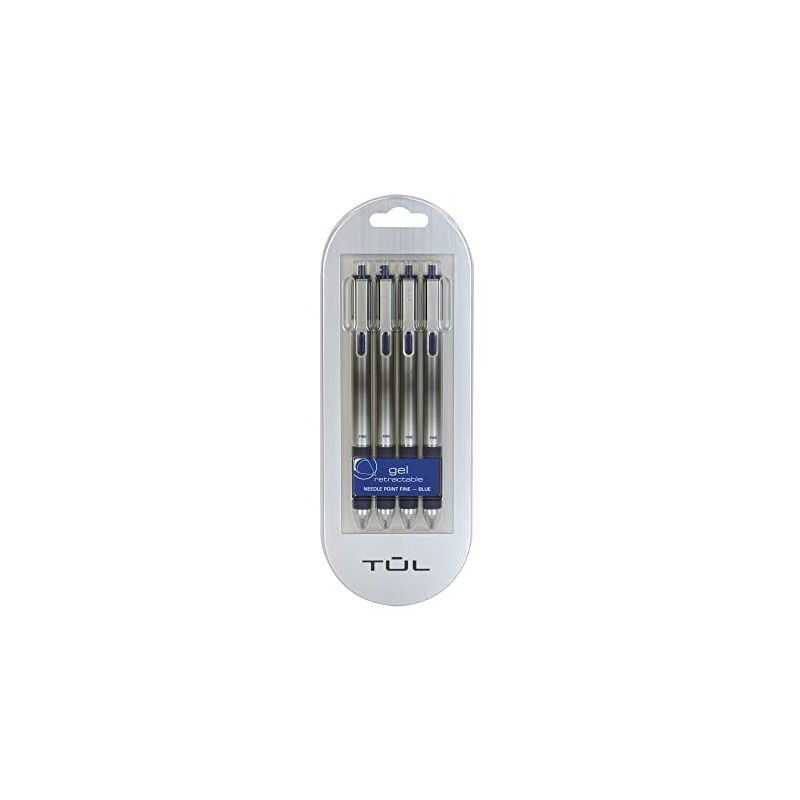 Tul Retractable Gel Pens 0.5mm Needle Point, Blue 4/pk