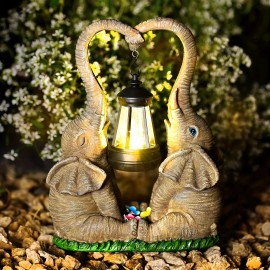 Outdoor Garden Solar Statue Light, Elephant Statue Garden Decor, Solar Powered Two Elephants Lantern Statue Pendant Lightcolor: multicolored
