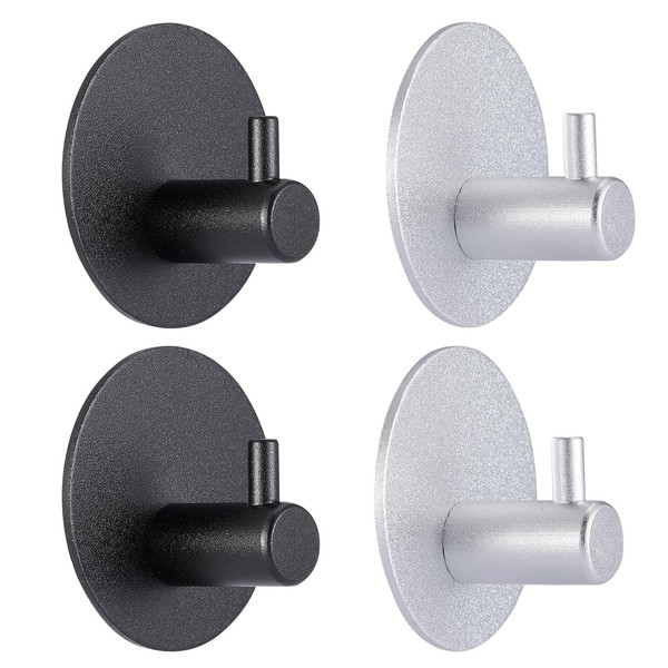 Anyffei 4Pack Adhesive Towel Hooks, Black and Silver Matte Towel
