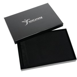 Long Cotton Scarf for Men - Warm Fringe Plaid Scarves With Luxurious Gift Box(Black)