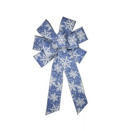 Dogwood Farm Market 10" HandMade Snowflake on Navy Blue Linen Wired Wreath Bow Snowman White Holiday