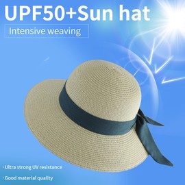 TUREVIEW Women's Wide Brim Straw Hat UPF50+ Sun Hat Floppy Outdoor Hat with Lanyard (Brown-Black Ribbon)