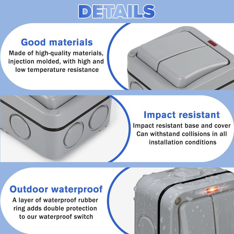 Idota Light Switch Outdoor Weatherproof Switch Universal Switch 20A IP66