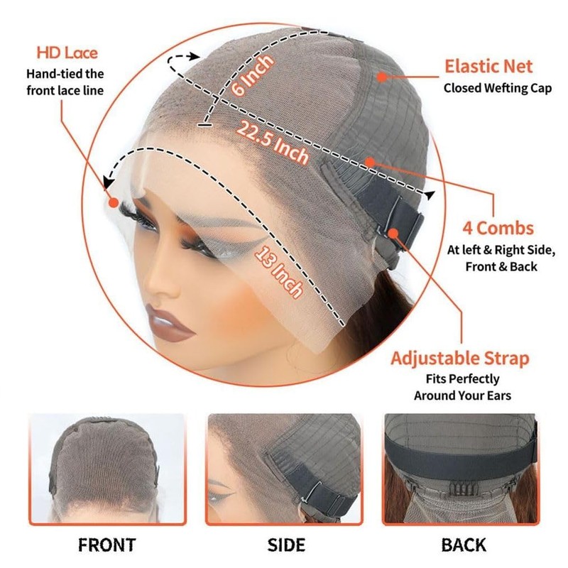 DJFG 34 Inch Chocolate Brown Lace Front Wig Brown Lace