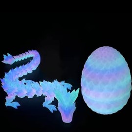 FOLANDO 3D Printed Dragon in Egg, Luminous 3D Dragons Eggs with Dragon inside Glow 3D Print Figurine Full Motion Flexible Joints Home Desk Office Decoration Ornament Gift (Luminous Rainbow)