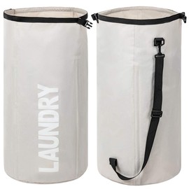 WOWLIVE Extra Large Foldable Laundry Bag Laundry Basket Collapsible Laundry Hamper Backpack Liner Dirty Clothes Hamper Standing Waterproof Hampers for Dorm Room (Beige)