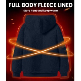 GEEK LIGHTING Hoodies for Men Heavyweight Fleece Sweatshirt - Full Zip Up Thick Sherpa Lined All Navy L