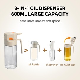 MDZF SWEET HOME Oil Sprayer for Cooking 2 in 1, 21oz/600ml Glass Olive Oil Dispenser Bottle, Precision Spray & Food-Grade Oil Mister for Air Fryer, BBQ, Salad (White)