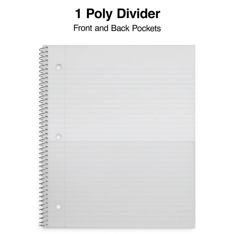 STAPLES Premium Poly 1‑Subject Notebook, 8” x 10.5”, Wide Ruled,