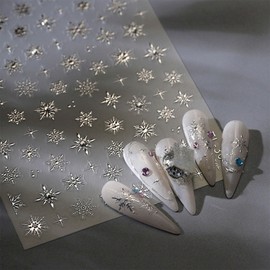 JMEOWIO 3D Nagelsticker Weihnachten Schneeflocke Nail Art Sticker Selbstklebend Nagelaufkleber 5D Stereoskopisch Dekoration Nageldesign Zubehör 1 Blatt