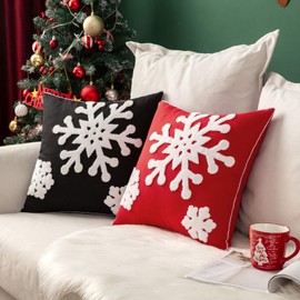 MIULEE Pack of 2 Christmas Decorative Snowflake Throw Pillow Covers Canvas Embroidery Cushion Cases Holiday Decor Soft Pillowcases for Couch Sofa Bedroom Car（Black, 20x20in）