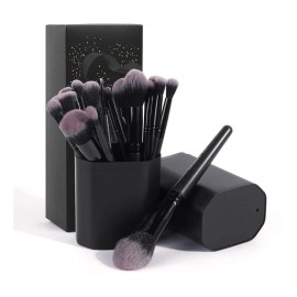 18 Set De Brochas Para Maquillaje Profesional +estuche +caja Color Negro