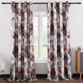 Leeva 2 Panels Room Darkening Curtains for Sliding Door, Elegant Modern Purple Blossoms Thermal Insulated Blackout Curtain for Office and Studio, 52x96