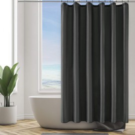 Furlinic Shower Curtain Extra Length Bath Curtain Anti-Mould Textile for Bathtub Dark Grey Fabric Curtain Antibacterial Washable with 12 Black Stainless Steel Shower Rings Extra Large 200 x 200 cm
