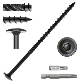#14 x 5 Inch Heavy-Duty Deck Screws, URABLAZ 80pcs Black Coated Torx/Star Drive Wood Structural Lag Screws, Rust Resistant Timber Screws Fence Screws with 2pcs T30 Torx Drive Bits