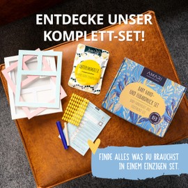 Amari® Plaster Cast Set Baby Hand and Foot - Imprint Set Baby with Letters, Numbers and Picture Frame - Plaster Cast Baby Hand and Foot Print Set Baby Footprint Baby with Picture Frame