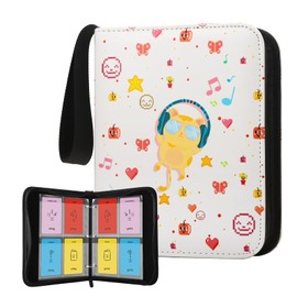 Card Holder for Yoto Cards 160 Pockets Large Capacity Card Organizer with Zipper Card Case Binder for Yoto Player Cards (PU white kitten)