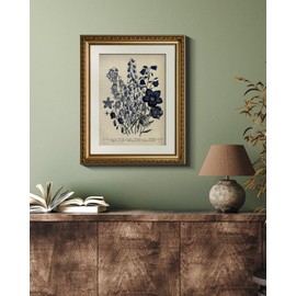 VIYYIEA Gold Framed Botanical Wall Art Decor, Blue Flower Campanula Pictures Prints, Living Room Bedroom Coastal Room Blue Floral Summer Decor, Vintage Retro Farmhouse Canvas Paintings,13x16 Inch