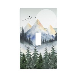 Tree Forest Mountain Single Toggle Light Switch Plate Cover 1 Gang Decorative Outlet Plate Electrical Wall Plate Covers Receptacle Decorate Plug Covers For Kitchen Bedroom Bathroom Decor 4.5" X 2.76"