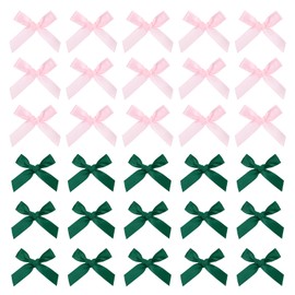 sourcing map 50 Pcs Mini Ribbon Bow 1.8 Inch Mini Fabric Satin Ribbon Flower Bows for Craft DIY Sewing Wedding Birthday Party Dark Green/Pink