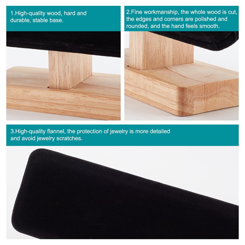 nbeads Wooden Bracelet Stand Display, Black Watch Stand, Velvet T-Bar