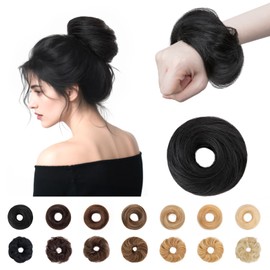 Human Hair Messy Bun Hair Piece,TESS Hair Buns for Women,100% Real Hair Bun Wig,Invisible hair buns hair piece,01 Jet Black 18g/piece