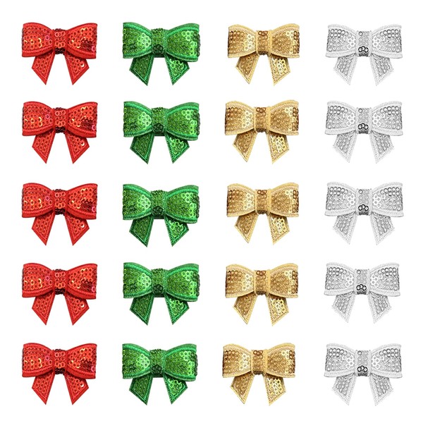 60Pcs Christmas Mini Bow Patches, Iron on Patches Red Grenn