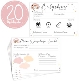 20 high-quality baby shower cards to fill in – for boys and girls, great game for a baby shower, printed on both sides, personal gift for pregnant women